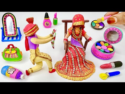 DIY How To Make Polymer Clay Doll’s Makeup set, Lehnga, Shoes, Eyeshadow, Lipstick, bag | Makeup kit