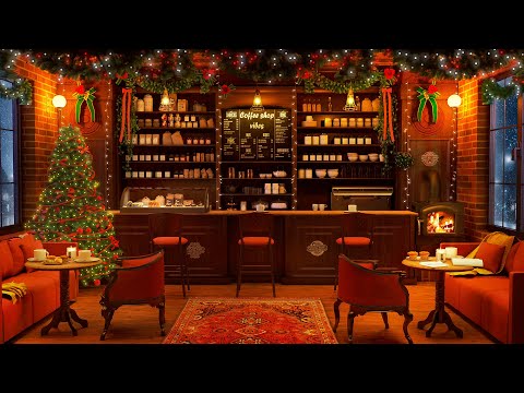 Christmas Coffee Shop Ambience with Relaxing Christmas Jazz Music with Fireplace and Howling Wind