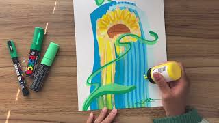 scrape art abstract sunflowers 🌻 paint with me