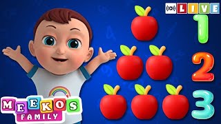 🔴 LIVE - Numbers Song With Apples - Meeko's Family | Non-Stop 24/7 Kids Songs