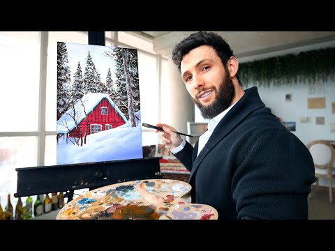 I Painted a Winter Cabin In The Woods with Acrylics and You Can Too