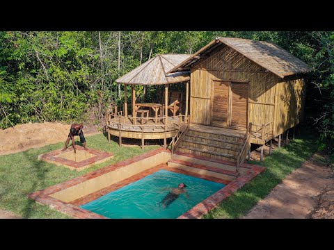 Building Jungle Bamboo House and Swimming Pool With Décor Private Living Room