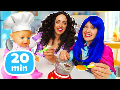 Giochiamo con le principesse monelle e le bambole. Video con scherzi e giochi per bambini