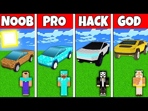 Minecraft Battle: NOOB vs PRO vs HACKER vs GOD! TESLA CYBER TRUCK BUILD CHALLENGE in Minecraft