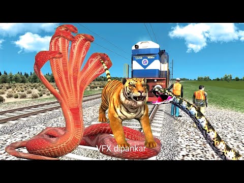 Five headed snake vs Monkay & cobra fighting | Stops the Train | beamng drive | Train simulator