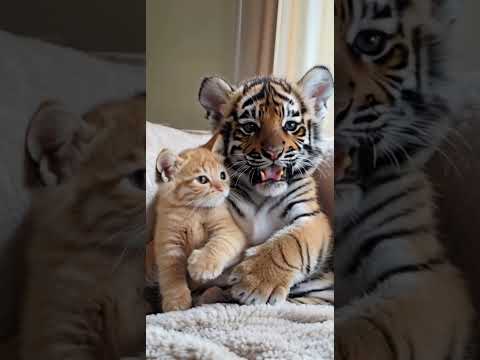These two cubs, of different species, get along very well. #tigercats #cutepets #cuteanimals #tiger
