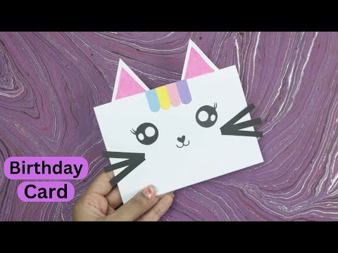 How to make a cute birthday card | Easy paper meow card