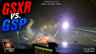 Georgia State Patrol Forces Fleeing Suzuki GSXR Into Cable Barrier
