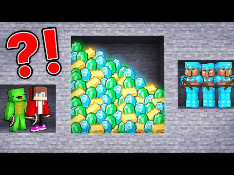 Mikey and JJ vs Villagers MINE BATTLE in Minecraft - Maizen