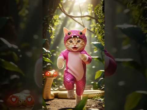 A kitten traps a snake in love #shorts #shortvideo #aicatstory #poorcat #poorcat