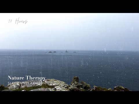 Heavy Rain Looking out toward longships Lighthouse, UK | Heavy Rain Sounds for Sleep & Relaxation