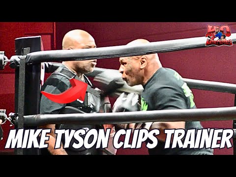 💥POP💥 Mike Tyson UPPERCUTS TRAINER at Jake Paul media workout #miketyson #paultyson #jakepaul