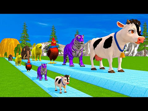 Paint Animals Duck,Tiger,Cow,Lion,Pig,Gorilla,Elephant,Dinosaur Fountain Crossing Animal Game Pi