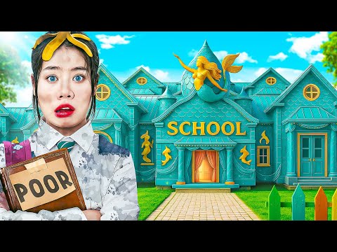 First Day Of Poor Baby Doll At Rich Mermaid School! Poor Girl Snuck Into A Special School!
