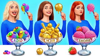Rica VS Pobre VS Mega Rica Alimento Desafío | Cocina Sabrosa Hacks por TeenDO Challenge
