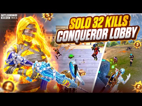 32 Solo Kills Record in Conqueror Lobby 🔥 Insane 1v4 solo vs Sqaud  Clutches Gameplay