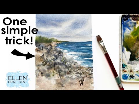 A simple Watercolor trick for rocks / Watercolor semi abstract coastal