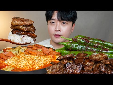 부대찌개 돼지갈비 고추김치 먹방 ASMR MUKBANG REAL SOUND EATING SHOW