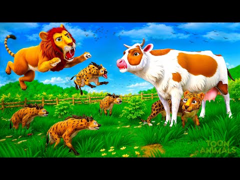 Lion 🦁 & Hyenas Invade Farm! Brave Cow 🐄 and Leopard 🐆 Fight Back in Epic Battle!