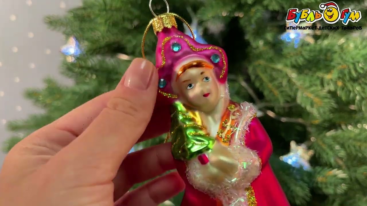 Елочное украшение Снегурочка в кокошнике ярко-розового цвета 15см - видео