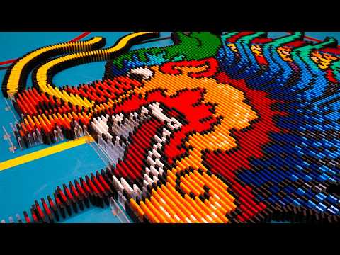 Chinese Dragon Topples in 26,000 Dominoes! (Happy Lunar New Year)