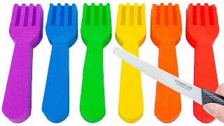 Satisfying Video | DIY How To Make Rainbow Fork With Kinetic Sand Cutting ASMR | Yo Yo Candy
