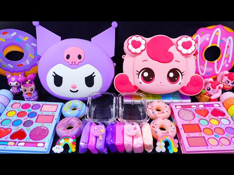 🌈ASMR🌈 Mixing "Kuromi VS Teenieping" MakeUp Eyeshadow,Glitter Into Clear Slime satisfying #슬라임 (709)