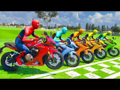 SPIDERMAN MOTORBIKES RACING CHALLENGE - FLY PAST THE SUN ?