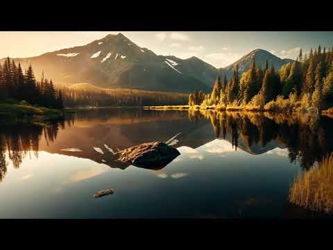 Moutain, Trees, Water Moving Gently