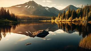 Moutain, Trees, Water Moving Gently
