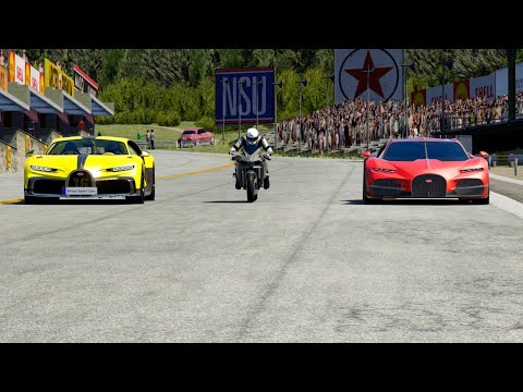 Kawasaki Ninja H2R Supercharged vs Bugatti Chiron Pur Sport vs Bugatti Tourbillon at Old SPA