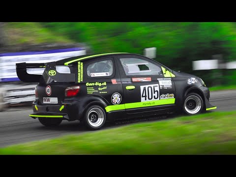 Toyota Yaris Mk1 Interswiss Cars racing on Hillclimb: Tuned Toyota 1.3L 2NZ-FE Sound feat. ITBs!