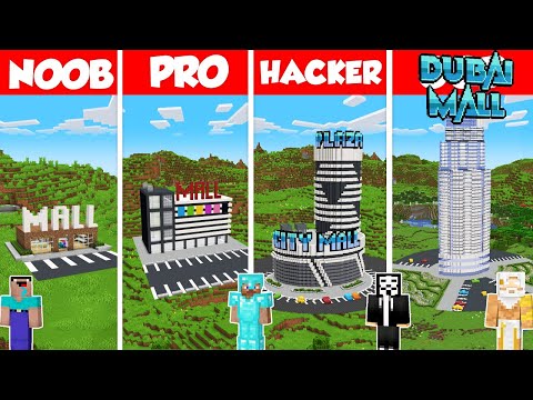 Mall Shopping Center Build Battle Challenge - Noob vs Pro vs Hacker vs God - Minecraft Animation