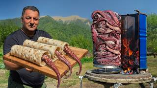 Grilled Octopus Doner Kebab – Spit-Roasted, Charcoal Finish