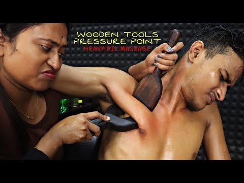 Pressure Points Pressing by Wooden Tools | Heavy Oil Body Massage by Pakhi | Head Massage | ASMR