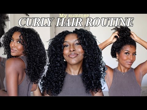 SUMMER CURLY HAIR ROUTINE FOR FRIZZY HAIR!