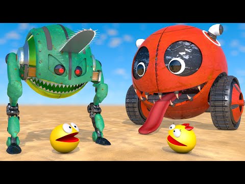 Pacman vs Monsters #17 Compilation | Two-Legged ChainSaw, Road Roller Robots, Mummy & Mud Monsters