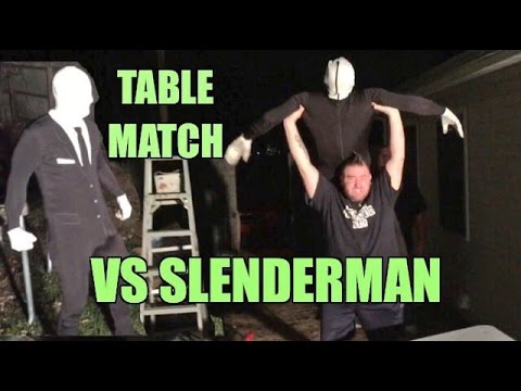 SLENDERMAN SUBMISSION TABLES MATCH vs Grims Toy Show Backyard Wrestling Action!