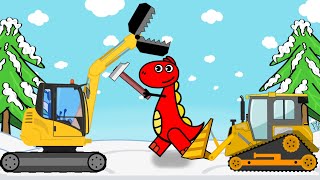 Excavator JCB Video with Bulldozer & Truck | Excavator and Bulldozer Build a Sand Snowman | Cartoon