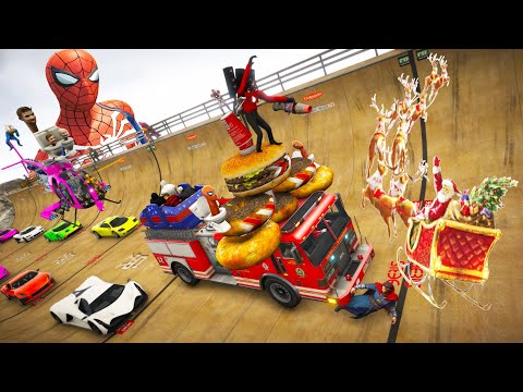 Homem-Aranha e Mega Ramp Spiderman 2 Racing Cars VS Skibidi Toilet, Superheros, Fire Truck, Avenger