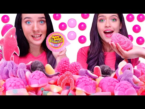 ASMR Mukbang Challenge: Pink Food Race with Hubba Bubba & Jelly Straws! 🍬 Compilation