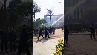 Steps of a fire mock drill. * Safety rules during fire training