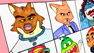 Drawing All THE BAD GUYS 2 Characters! (Wolf, Diane, Shark, Snake, Piranha, Tarantula)