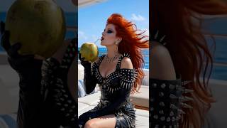 Metal Queen enjoys a day on luxury yacht #redhair #metalqueen #luxurylifestyle #shorts #gothic #goth