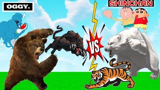 Minecraft | Wild-Animal Fight - Oggy vs Shinchan|| With Bow & Jack