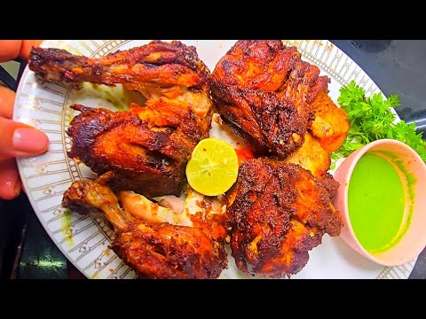 Unique chicken fry with restaurants style green chutney न ओवन न तंदूर कढ़ाई में अखा मुर्गा फ्राय