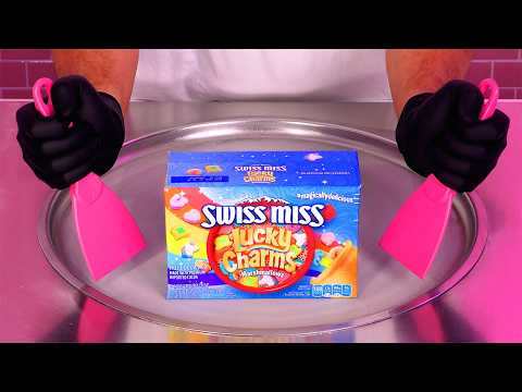 The CRAZY World of Ice Cream Rolls with Swiss Miss Lucky Charms | Hot Chocolate & Marshmallows ASMR