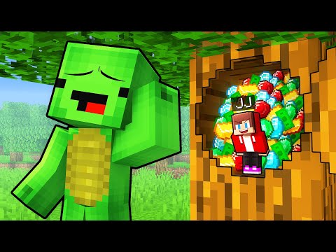 JJ Built a Secret TREE Base to Hide his RICHNESS from Mikey in Minecraft (Maizen)