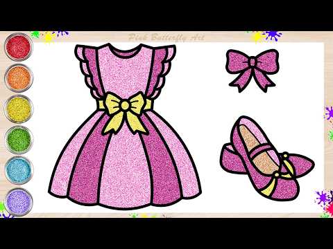 Step by Step Drawing Tutorial for Toddlers | Doll Dress Shoes Ribbon Glitters Coloring  #easydrawing