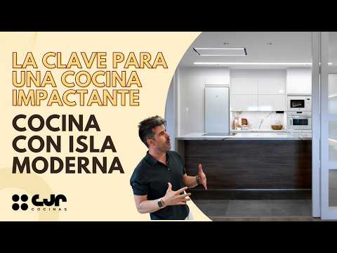 Cocina BLANCO BRILLO y MADERA con Isla Semiabierta Cocinas CJR